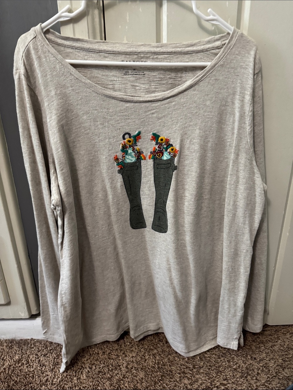 Talbots Plus Light Heather Gray Cotton Tee